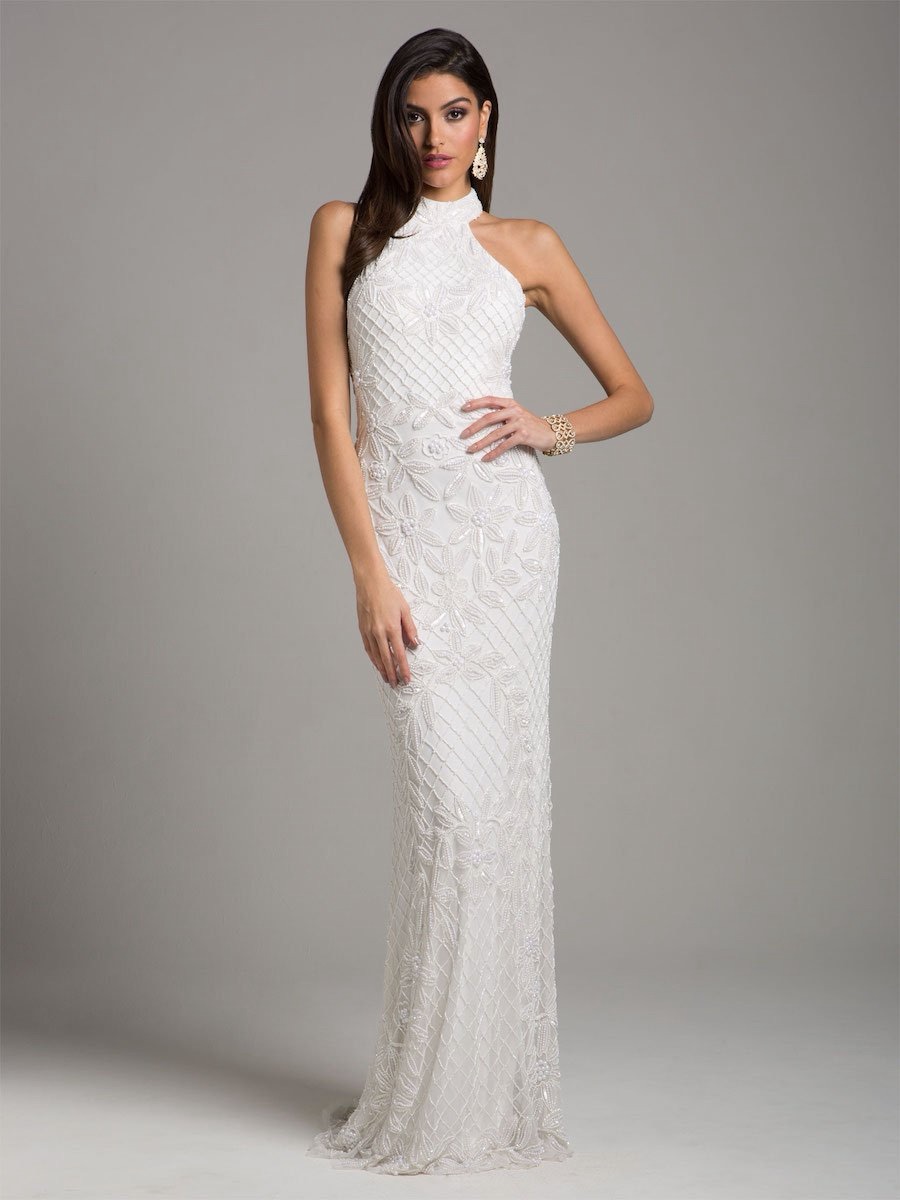 Lara White Embellished Halter Wedding Gown